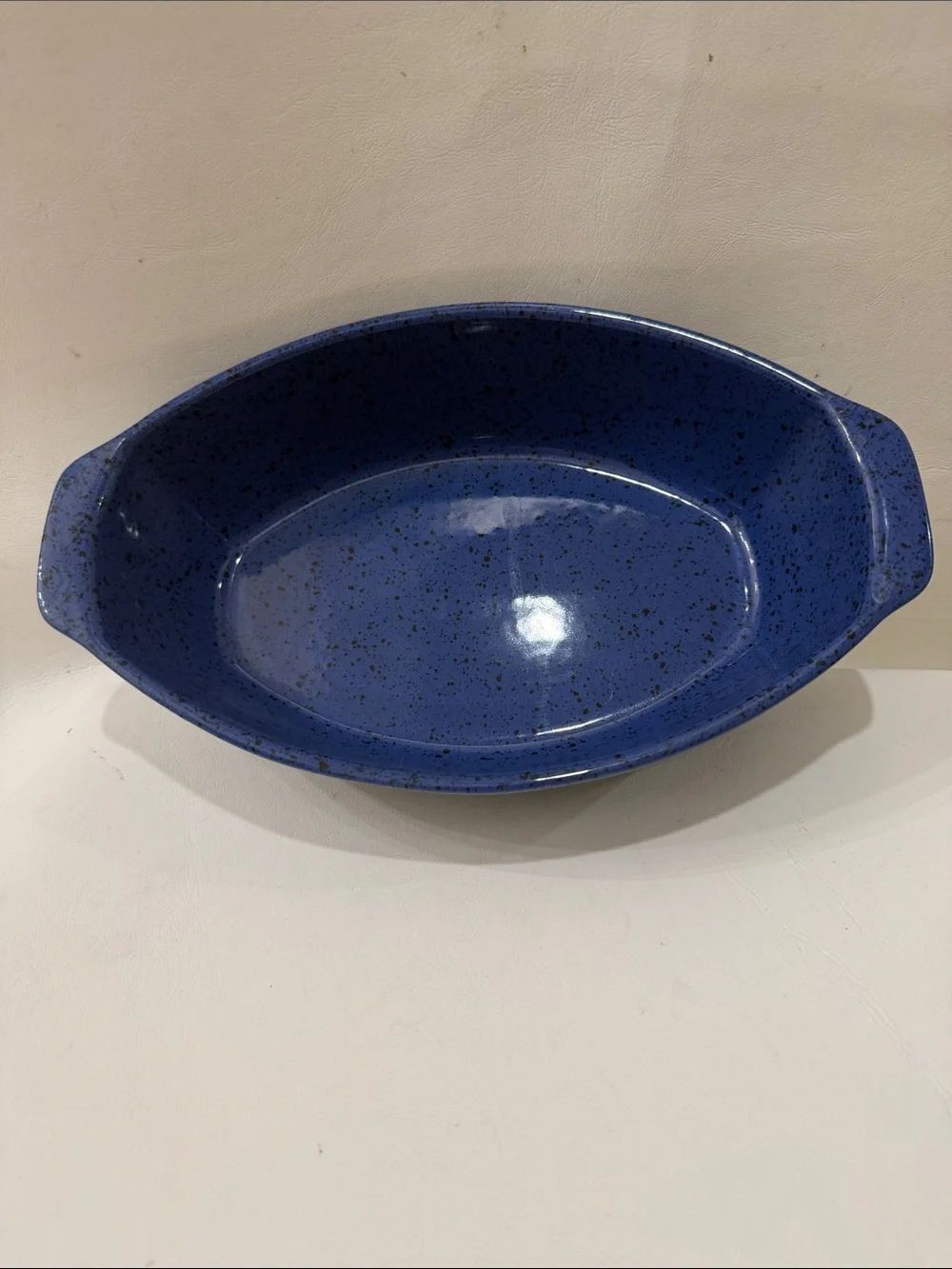 Version Portugal Speckled Blue Black Ceramic Oval Baking Dish Handles 11 X 7 In